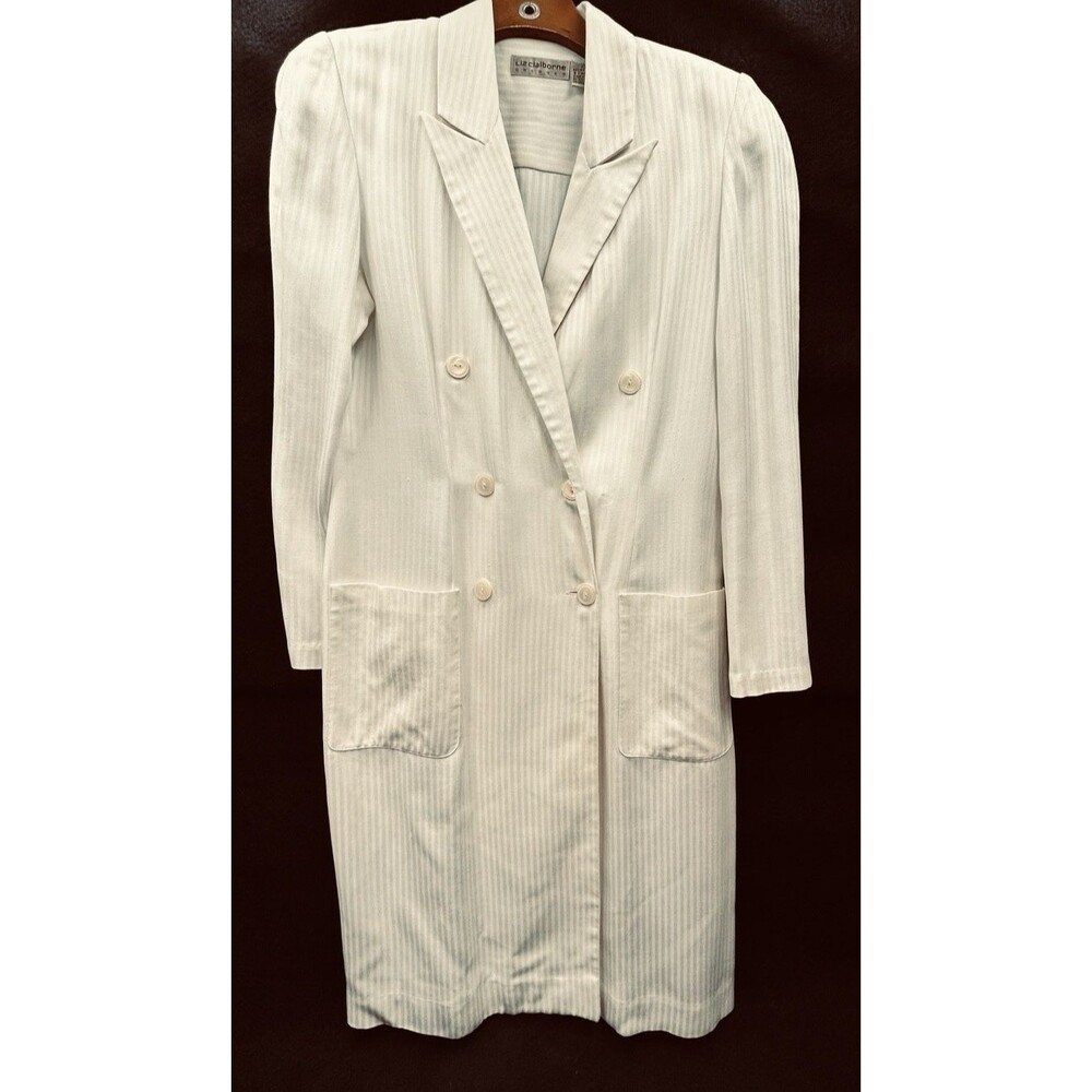 VTG Liz Claiborne Women's 10 Yellow Stripe Trench Coat Jacket Rayon Wool Light